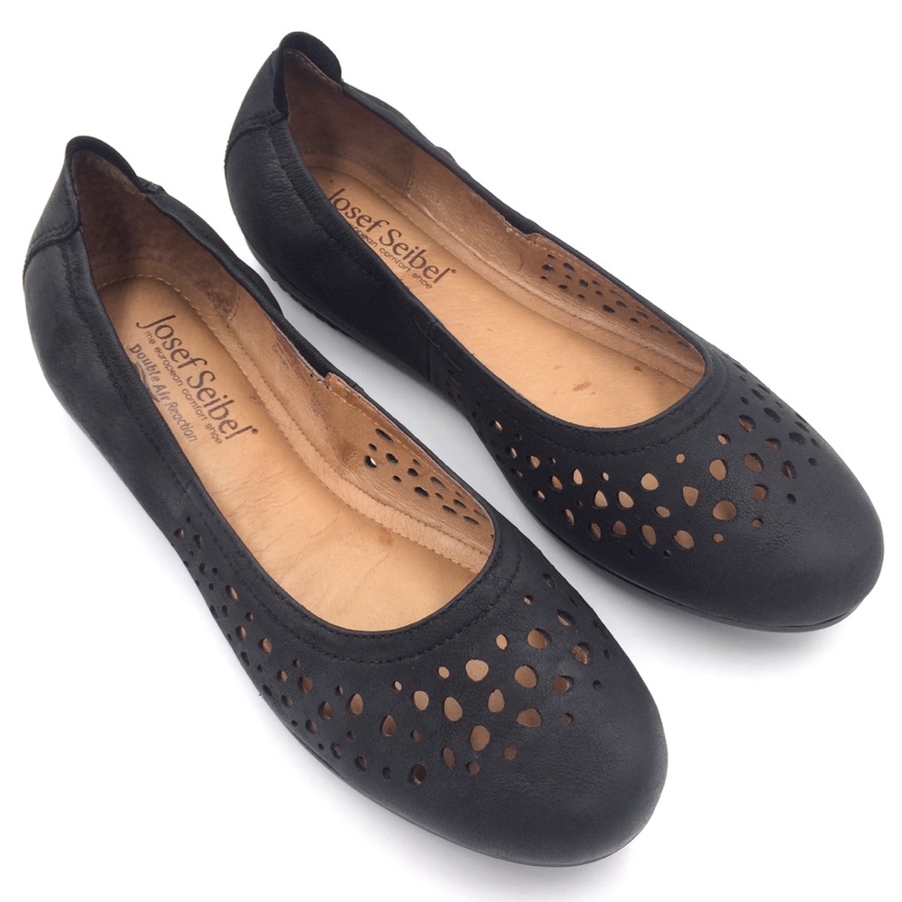 Josef Seibel black nubuck leather perforated round toe ballet flats EU 36